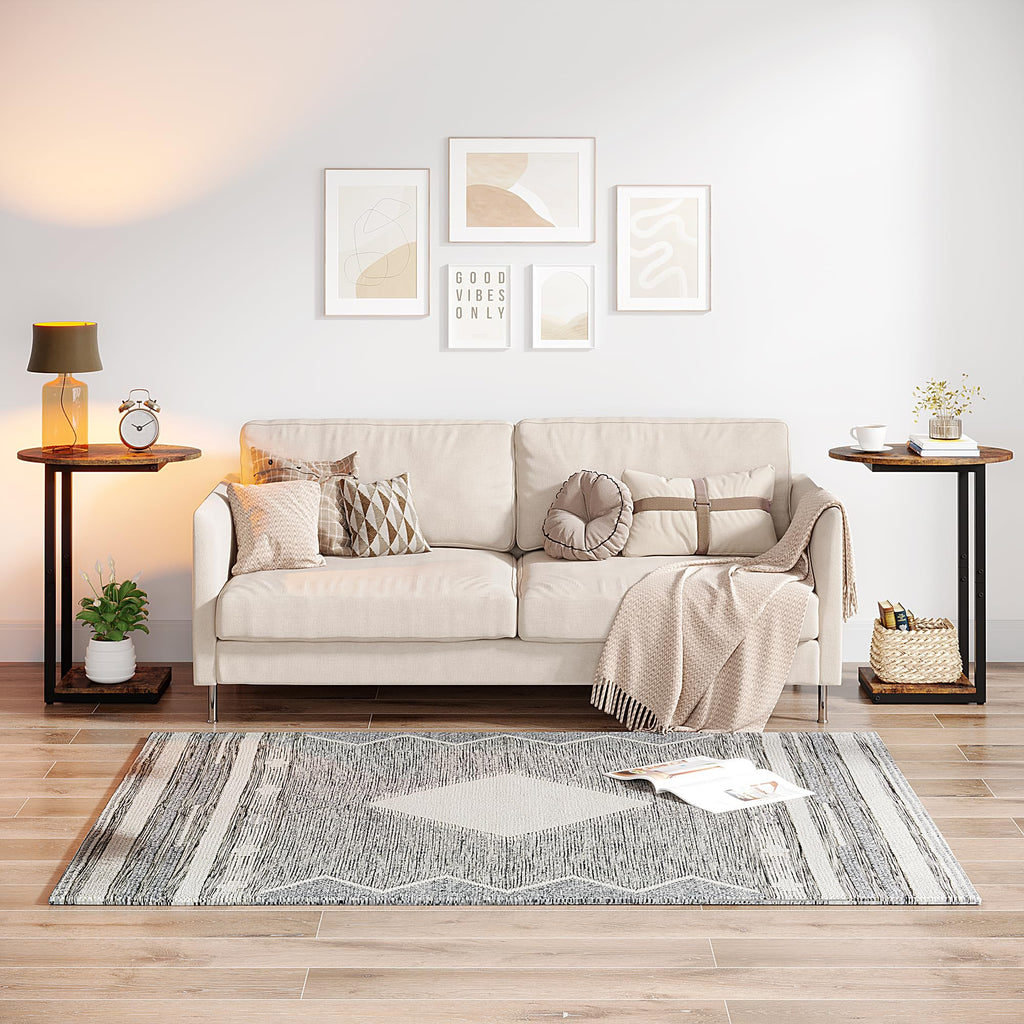 Small C-Shaped Wood Side Table Set of 2 with Metal Frame T162