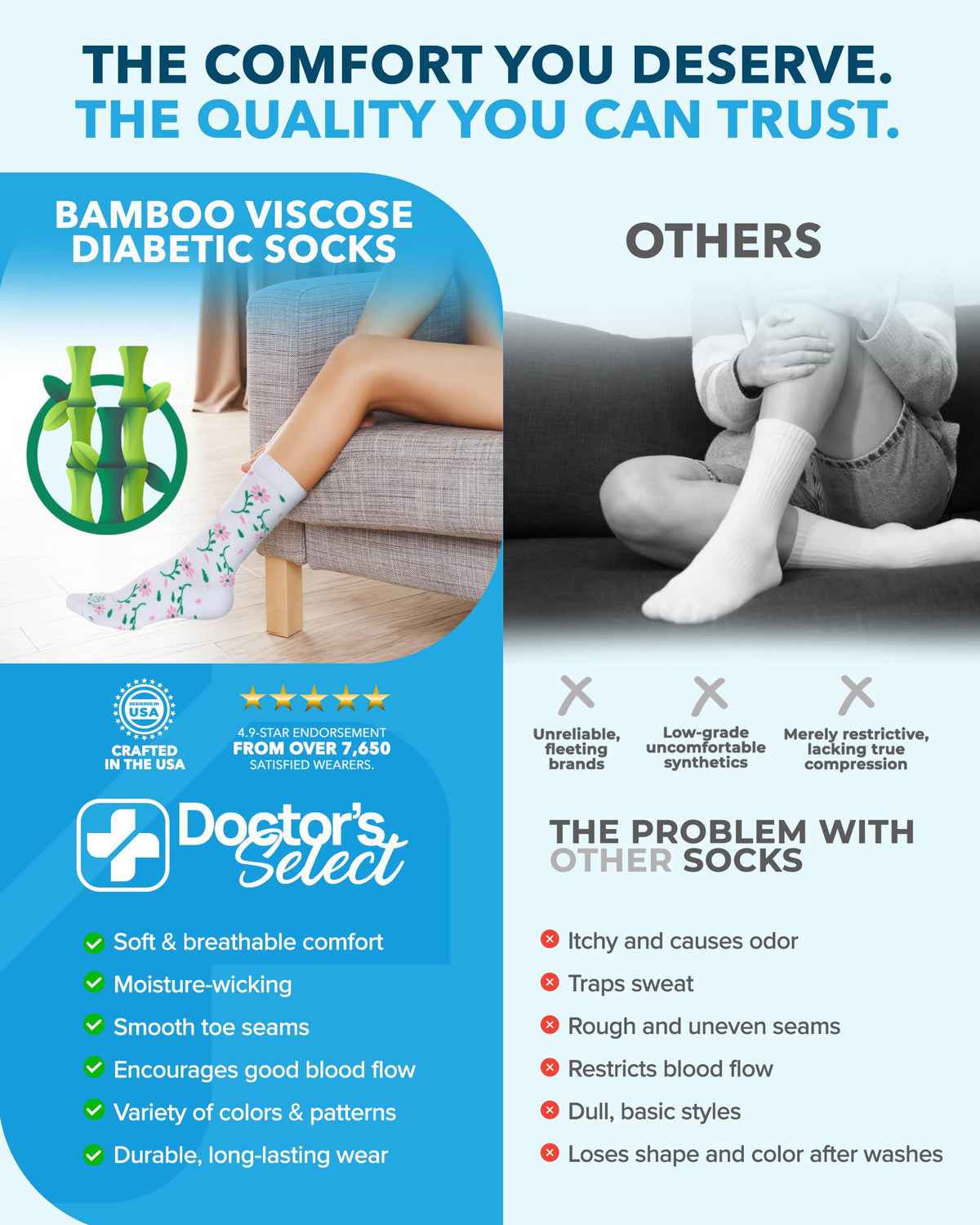 Moisture-Wicking Diabetic Socks 6 Pairs G50096