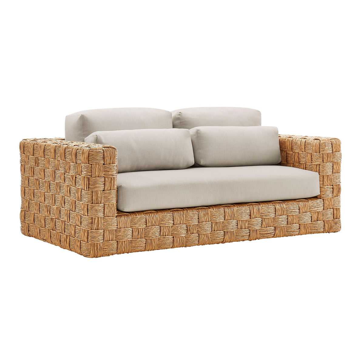 Natural Light Gray Wicker Rattan Outdoor Loveseat with Cushions N6336