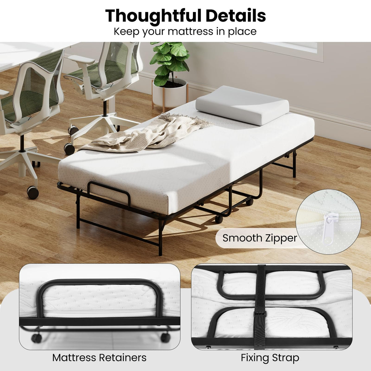 Twin Folding Bed with Memory Foam Mattress H157