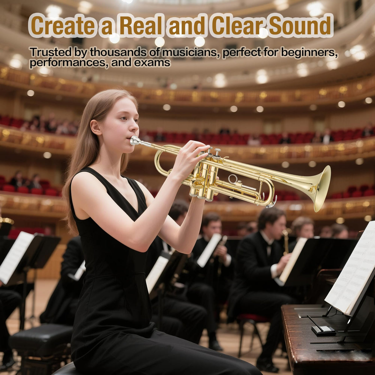 Brass Standard Trumpets with Bag, Mouthpiece, Strap, Gloves, Cleaning Cloth, Trumpet Oil X606560
