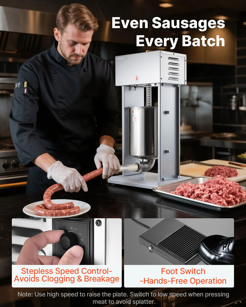 Electric Stainless Steel Sausage Stuffer with Foot Pedal X66545