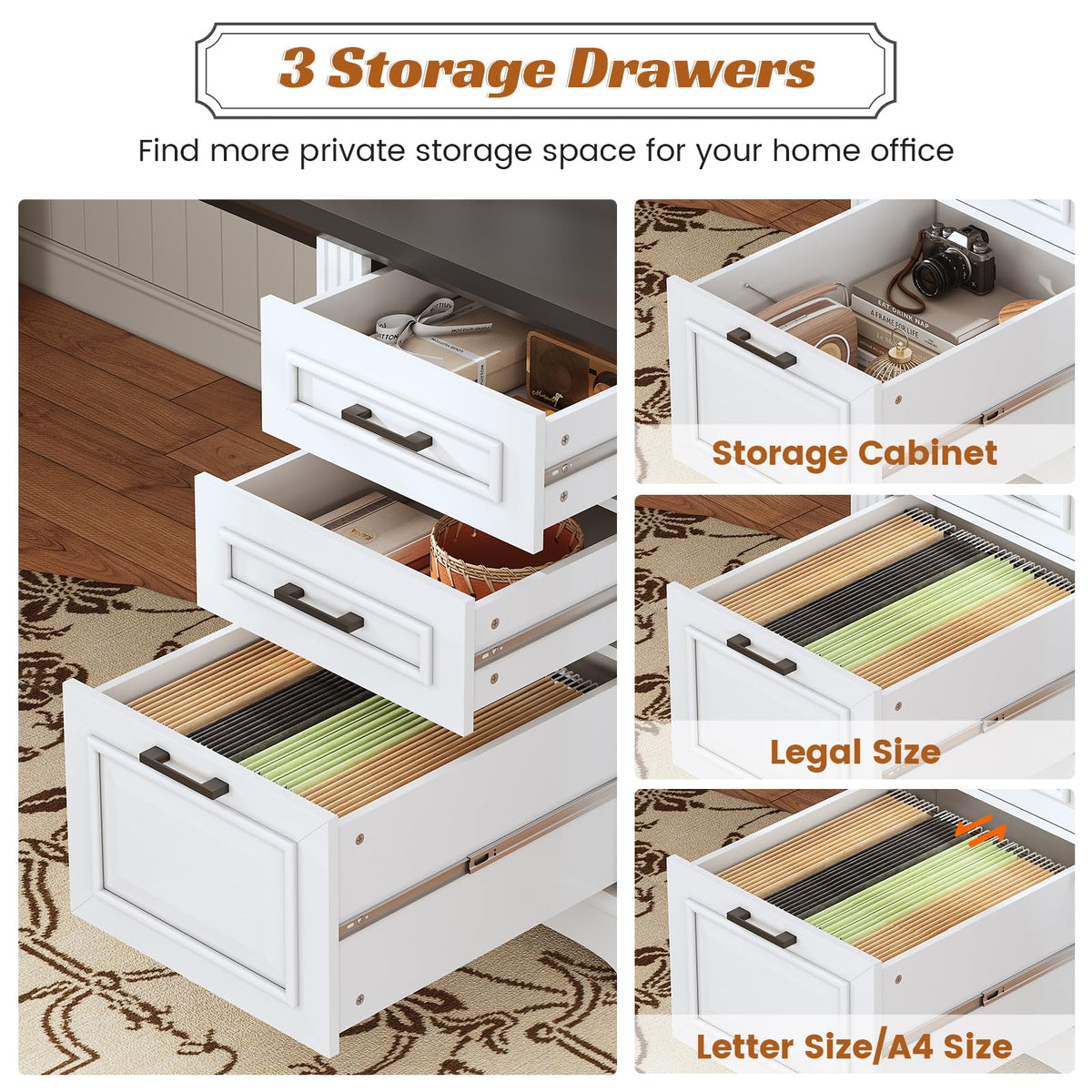 White Office Desk with 3 Drawers R49453