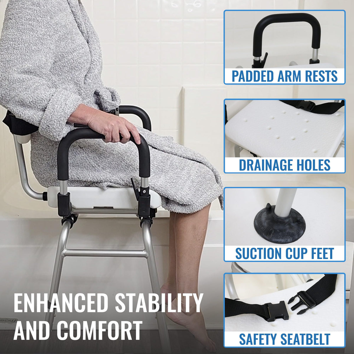 Extra-Wide 360lb Capacity Non-Slip Padded Shower Chair & Transfer Bench B43786