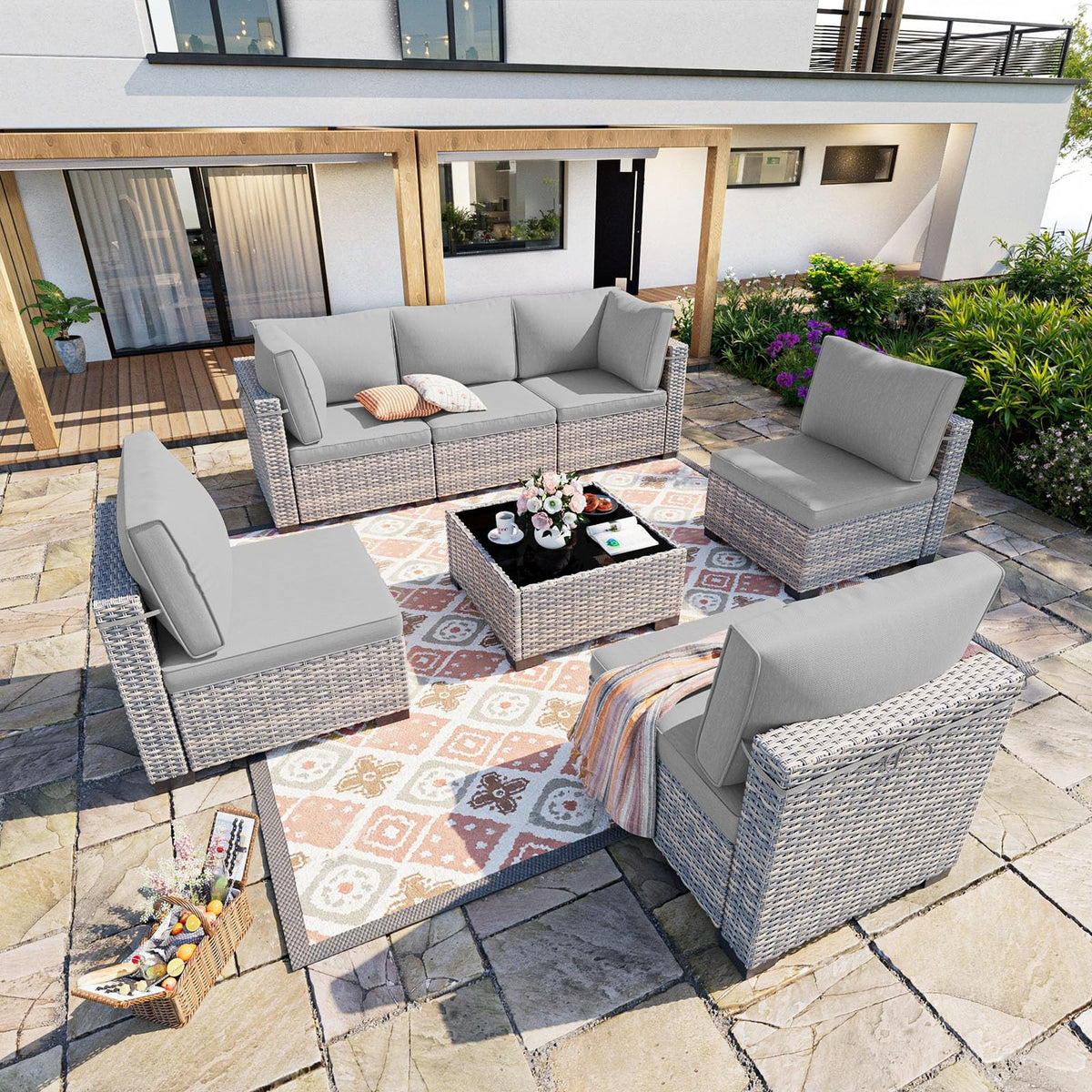 PE Wicker Modular Patio Sofa Set Y51558