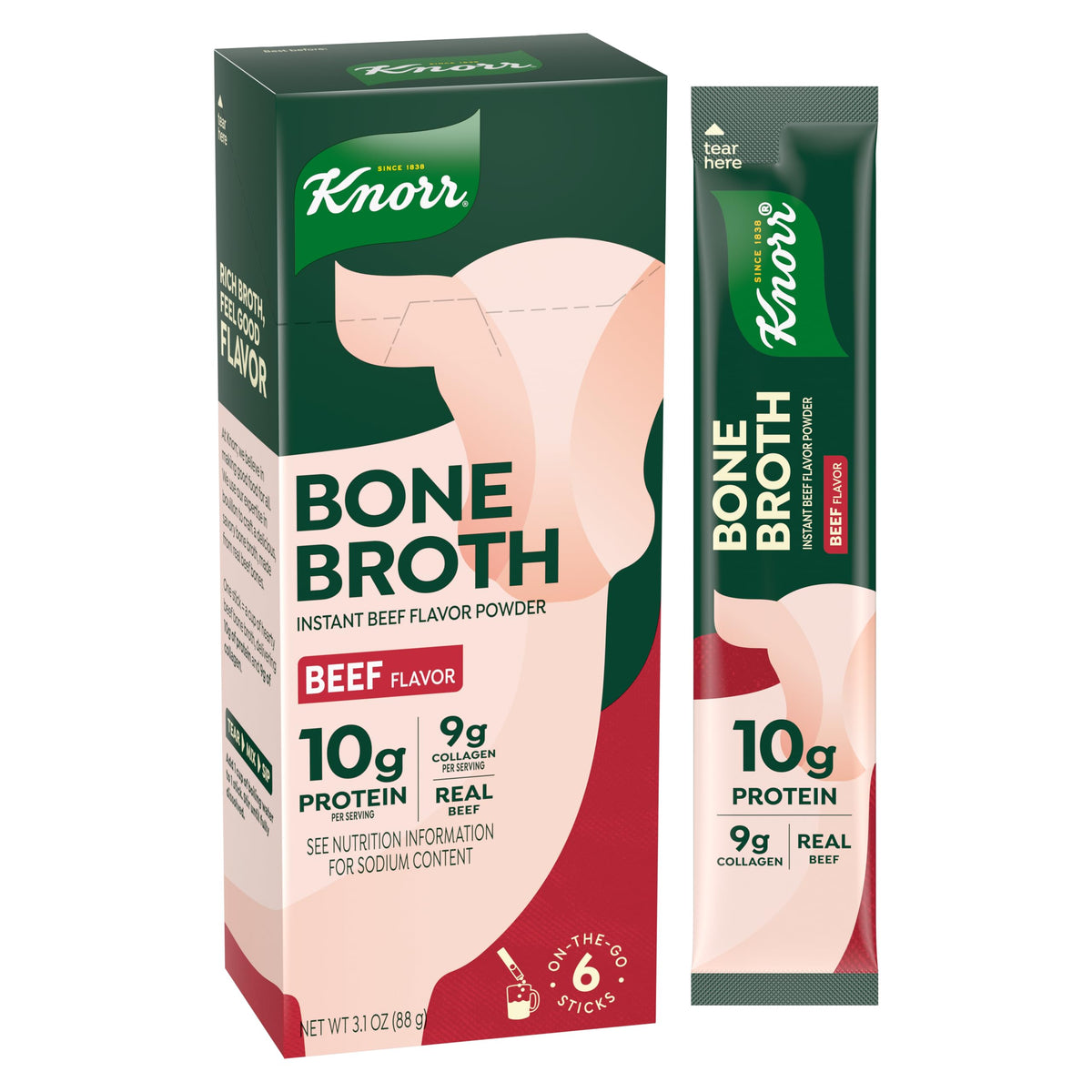 Beef Bone Broth Instant Powder Mix Packets, 6 Count C1111