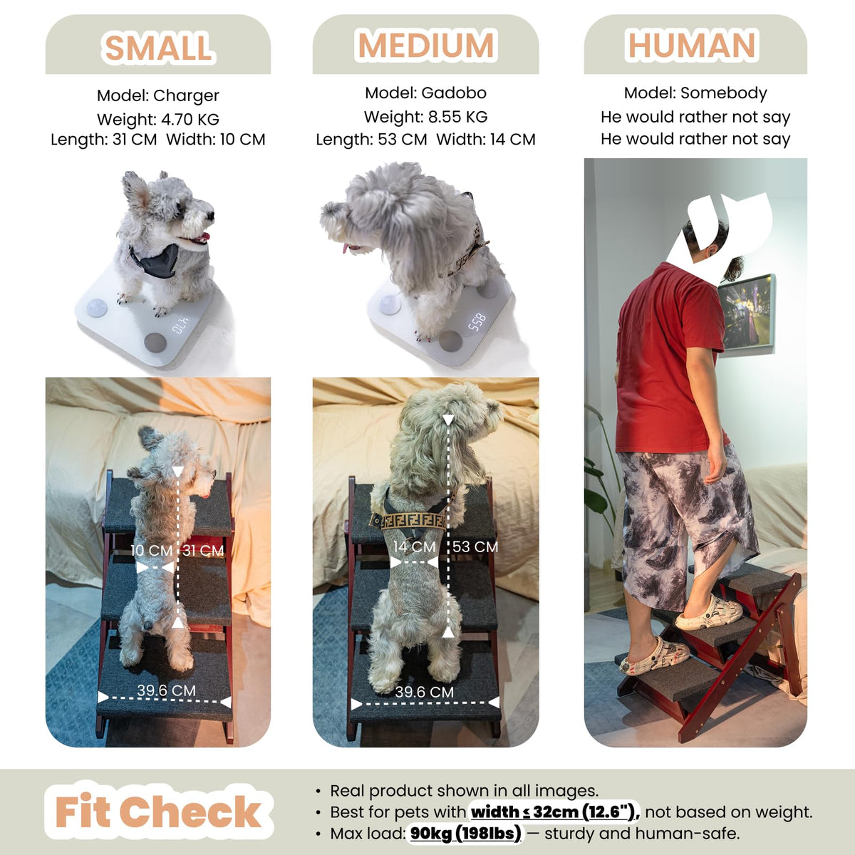 Wooden 4 Step Foldable Pet Stairs F36420