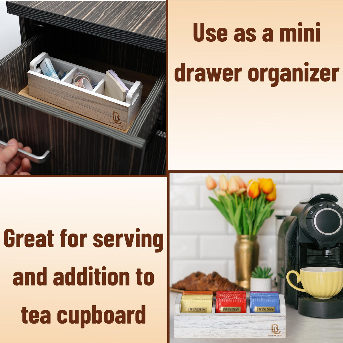 Wooden 3 Slot Tea Bag Organizer F967