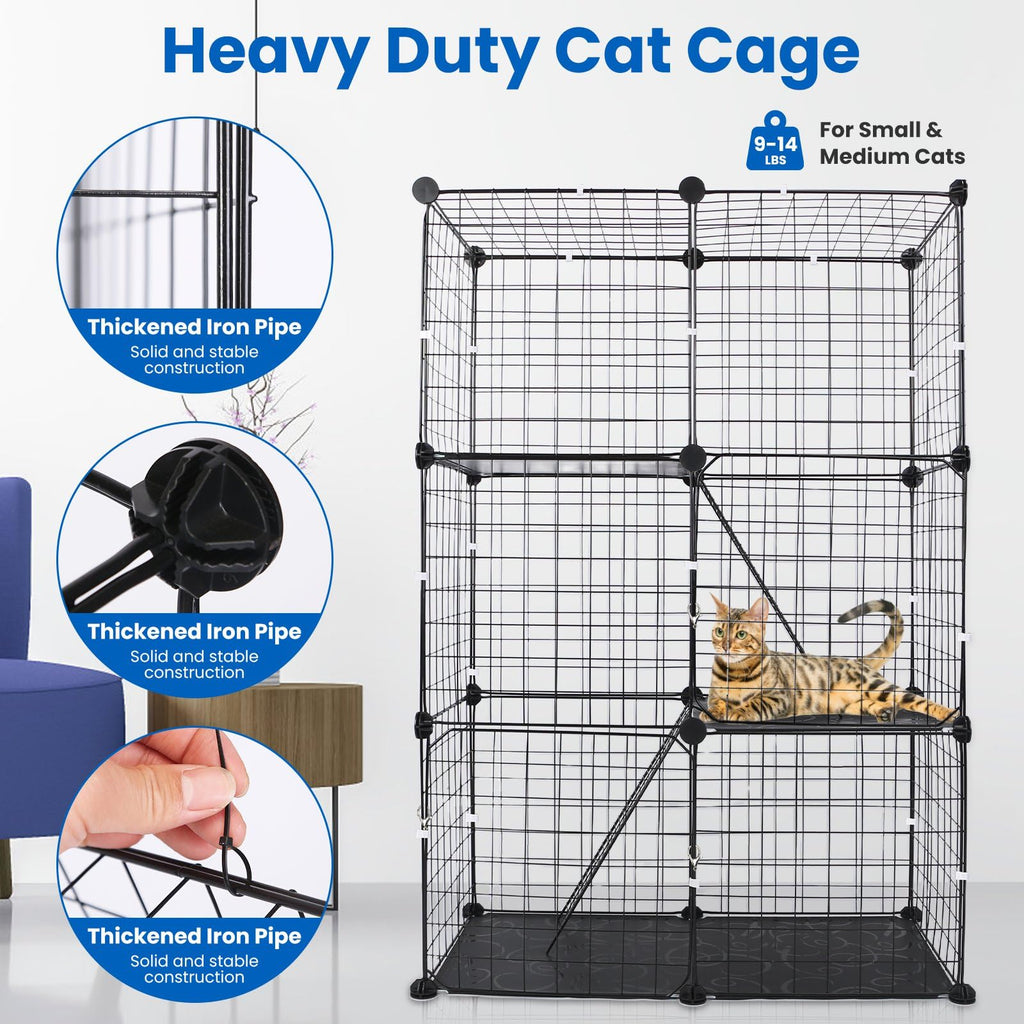 3 Tier Metal Cat Playpen Cage with 3 Doors 2 Ladders X84250