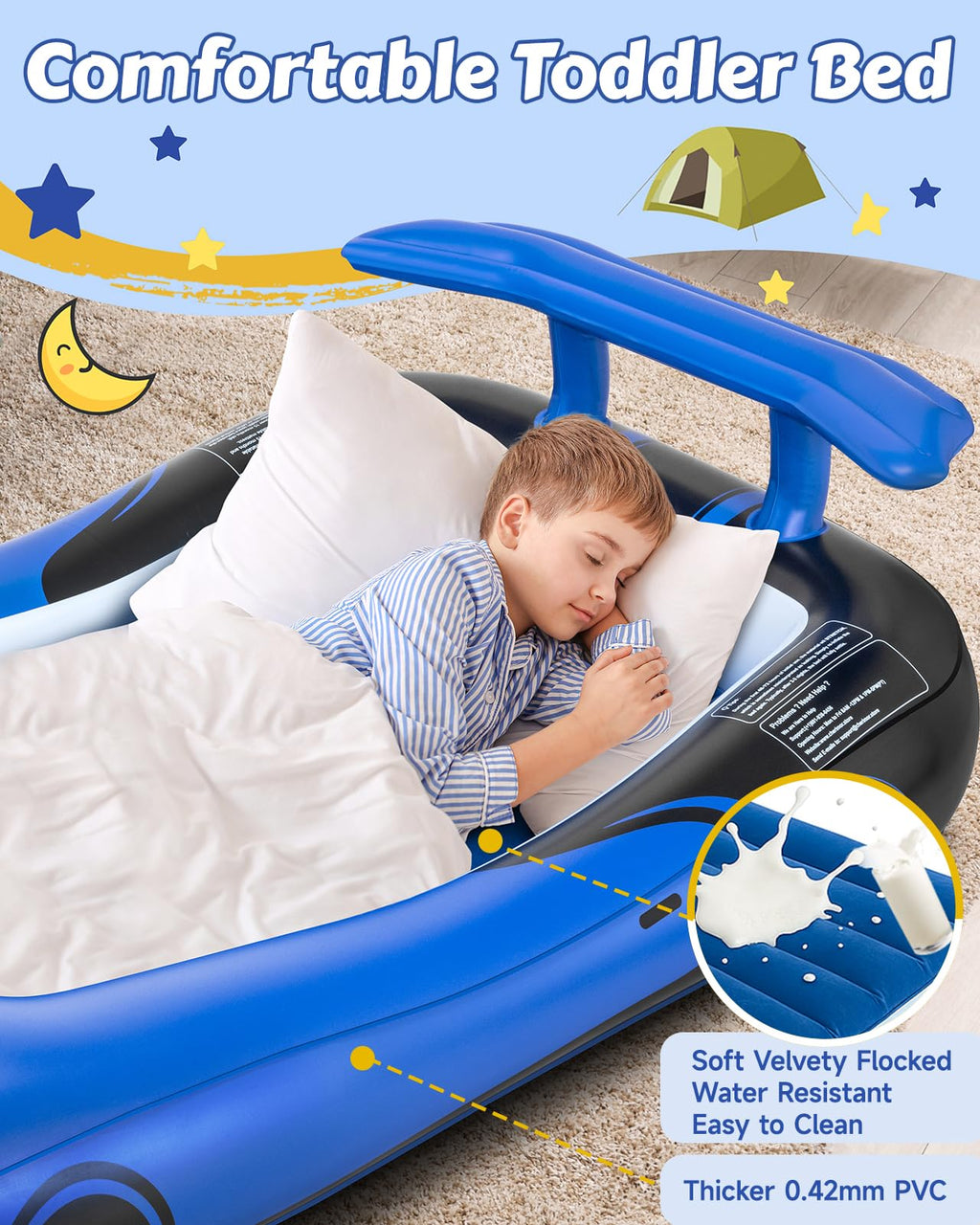 Inflatable Toddler Travel Bed with Safety Bumpers & Auto Pump P873