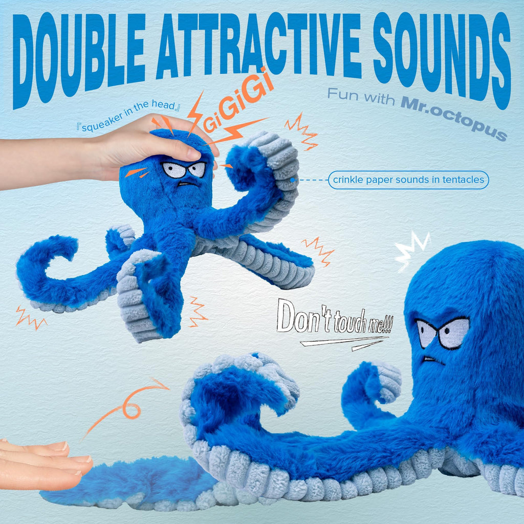 Stuffed Squeaky Crinkle Blue Octopus Dog Toy Z116