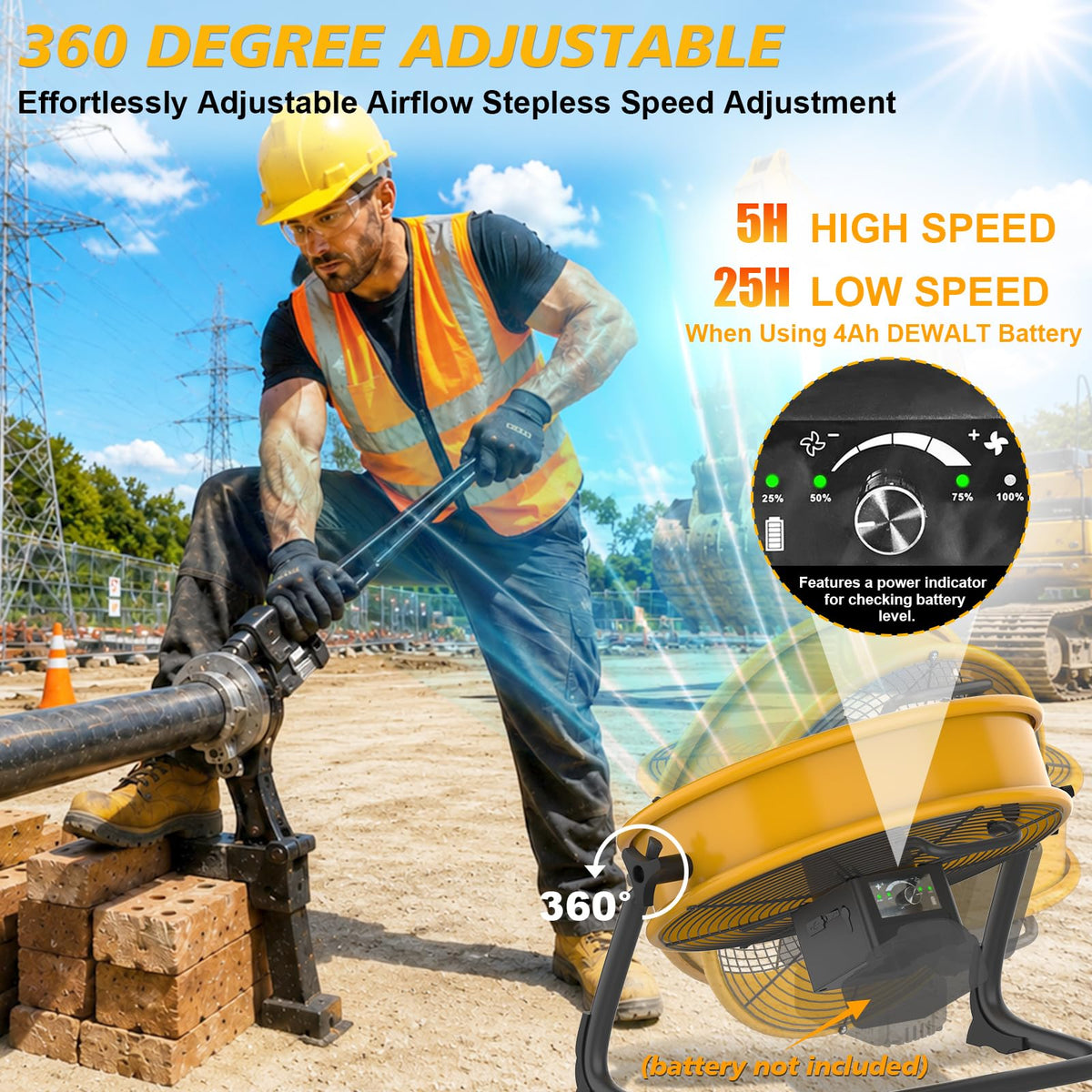 16" Battery Powered Cordless Floor Fan D106420