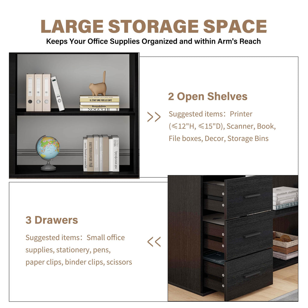 Black L Shaped Corner Desk with Storage Drawers R901