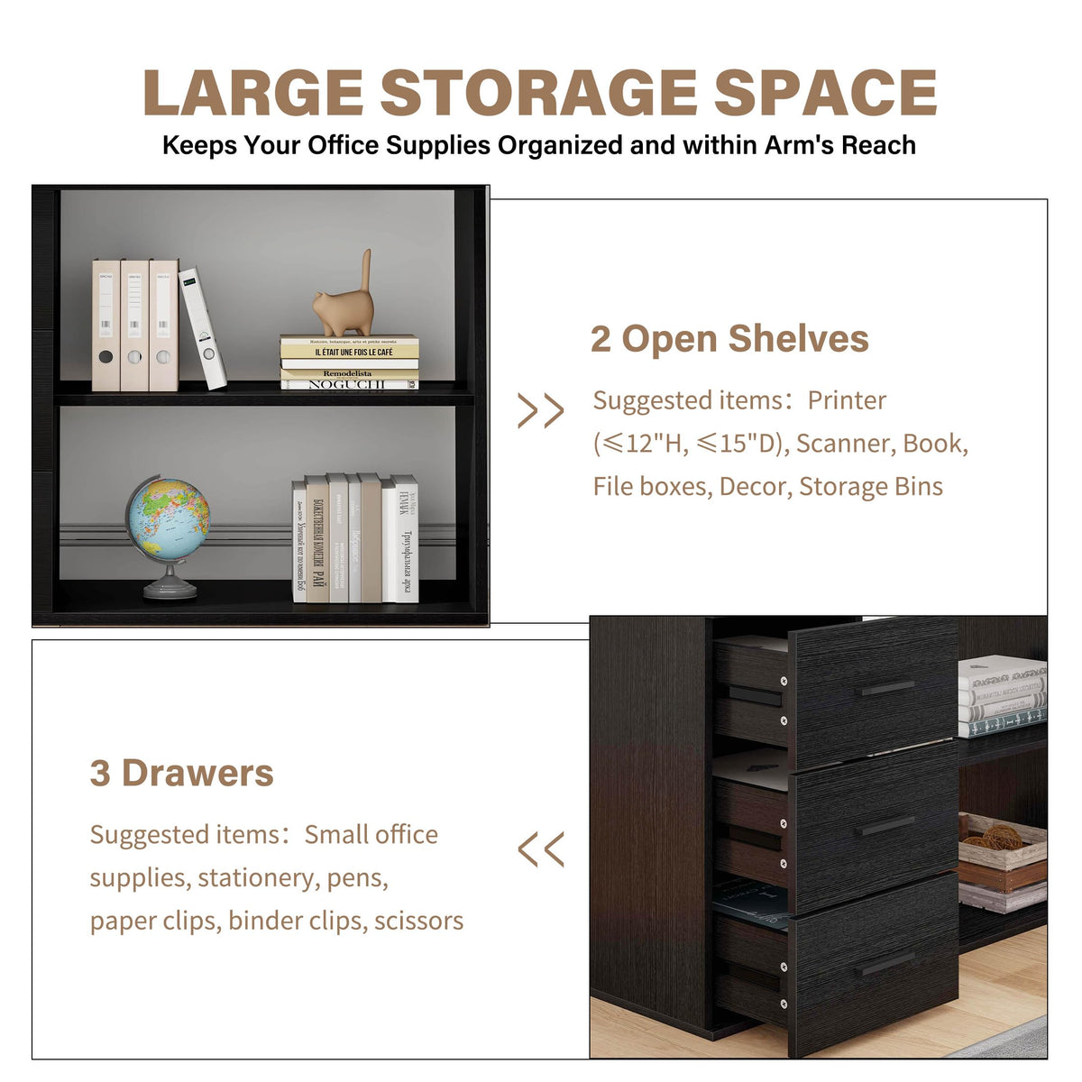 Black L Shaped Corner Desk with Storage Drawers R901