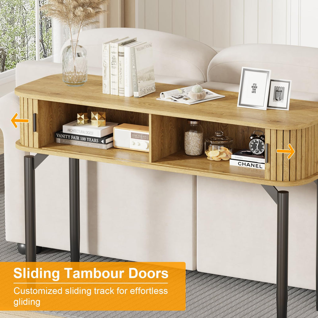 47" Fluted Narrow Console Table with 2 Drawers & Sliding Door Y398774