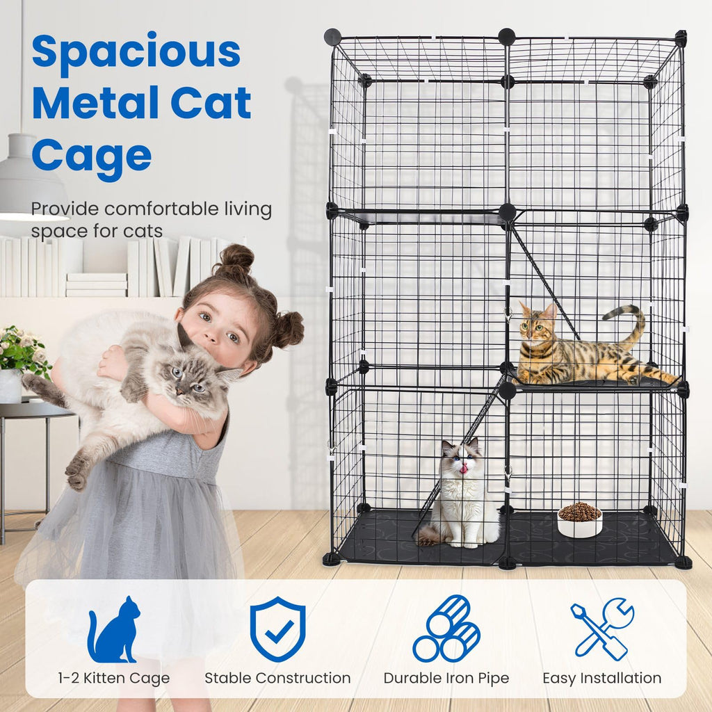 3 Tier Metal Cat Playpen Cage with 3 Doors 2 Ladders X84250