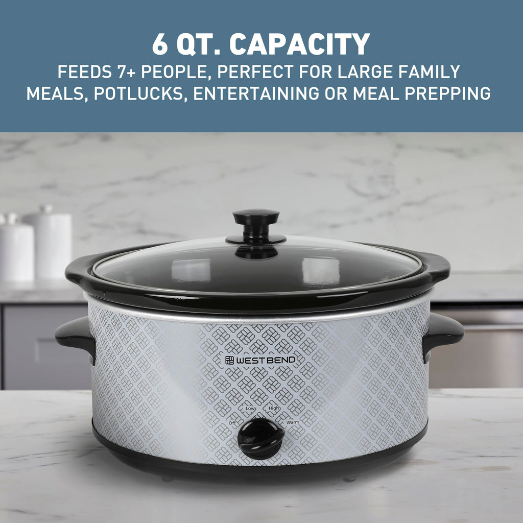 6-Quart Slow Cooker with Ceramic Crockpot and Glass Lid Q53907