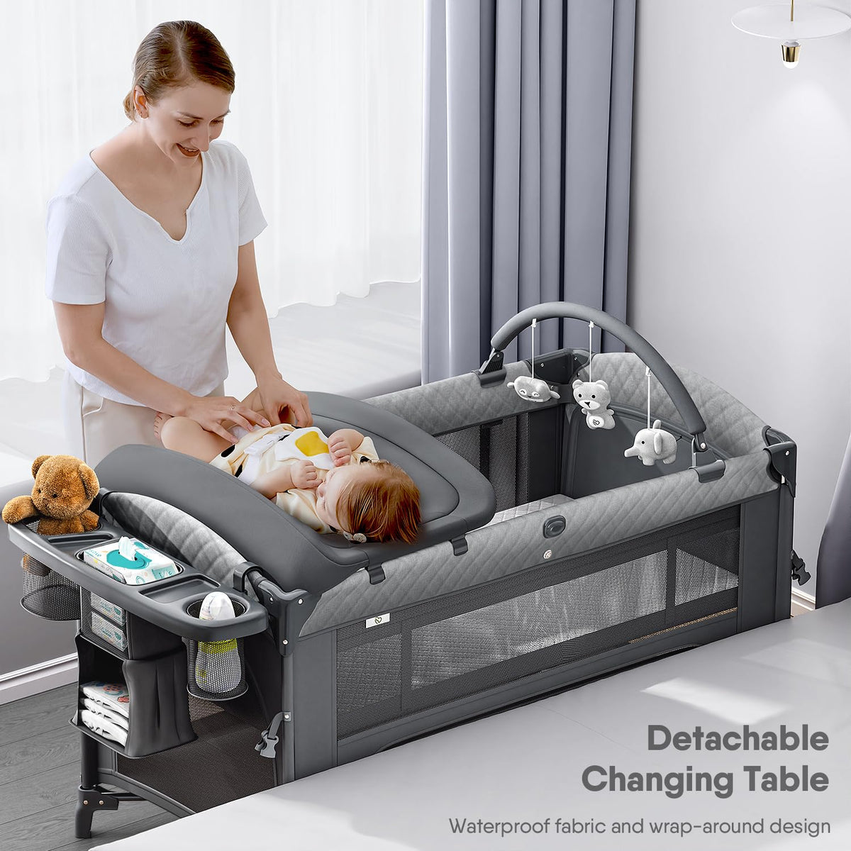 Baby Bassinet, Pack n Play, Bedside Crib Sleeper, Diaper Changer M153129