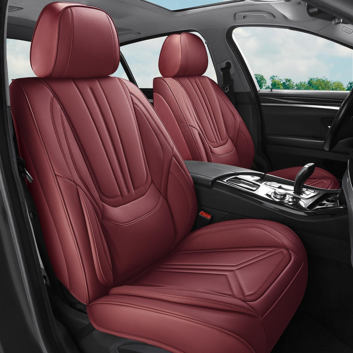 Burgundy Leather Full Set Car Seat Covers P3770