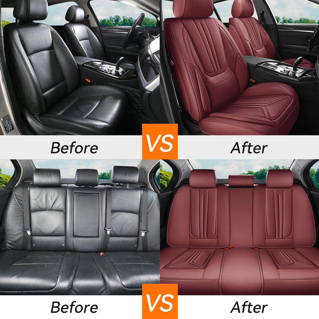 Burgundy Leather Full Set Car Seat Covers P3770