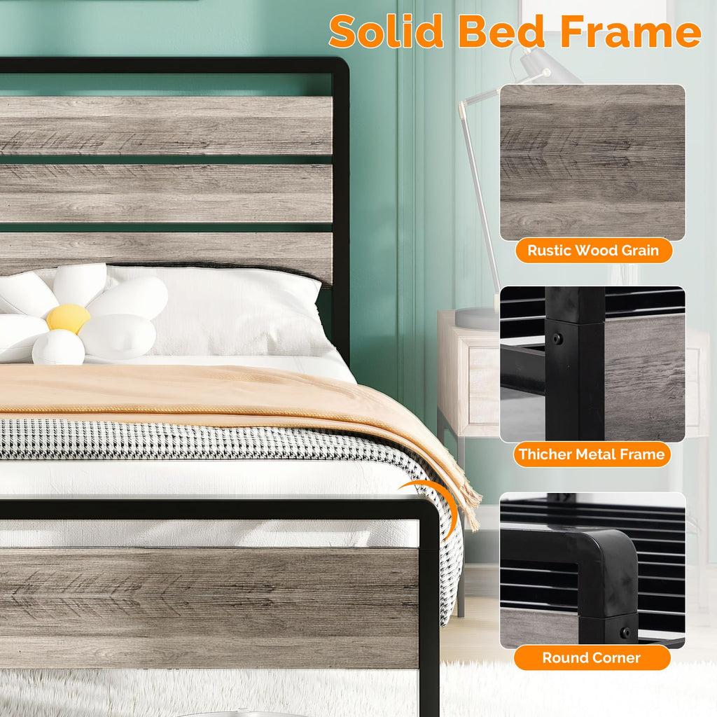 Twin Bed Frame Set of 2 with LED Headboard and USB Charging Station Y24304