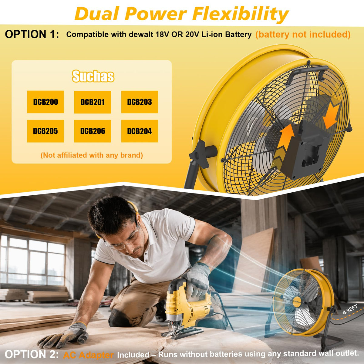 16" Battery Powered Cordless Floor Fan D106420