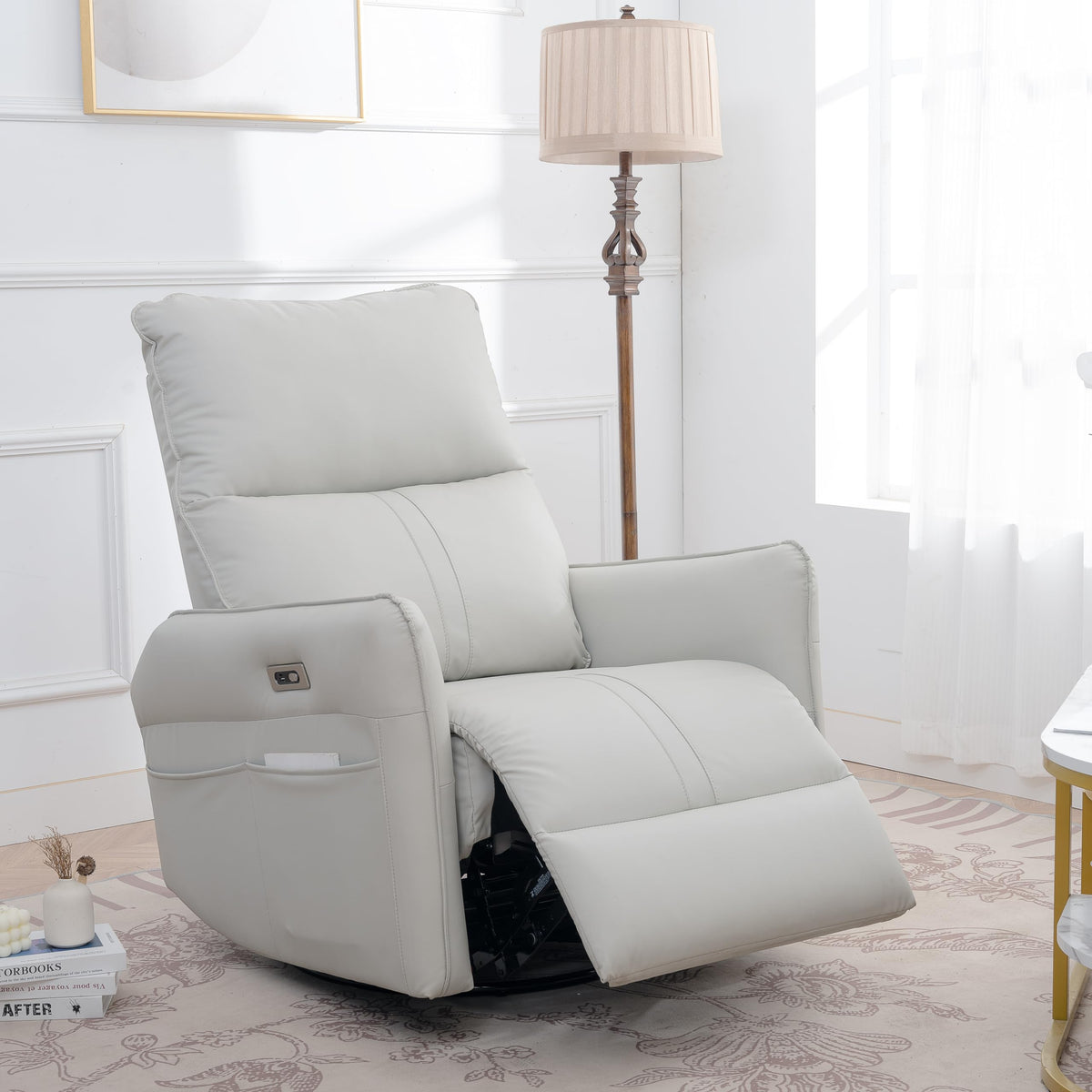 Power Swivel Rocker Recliner Chair Light Gray V41538