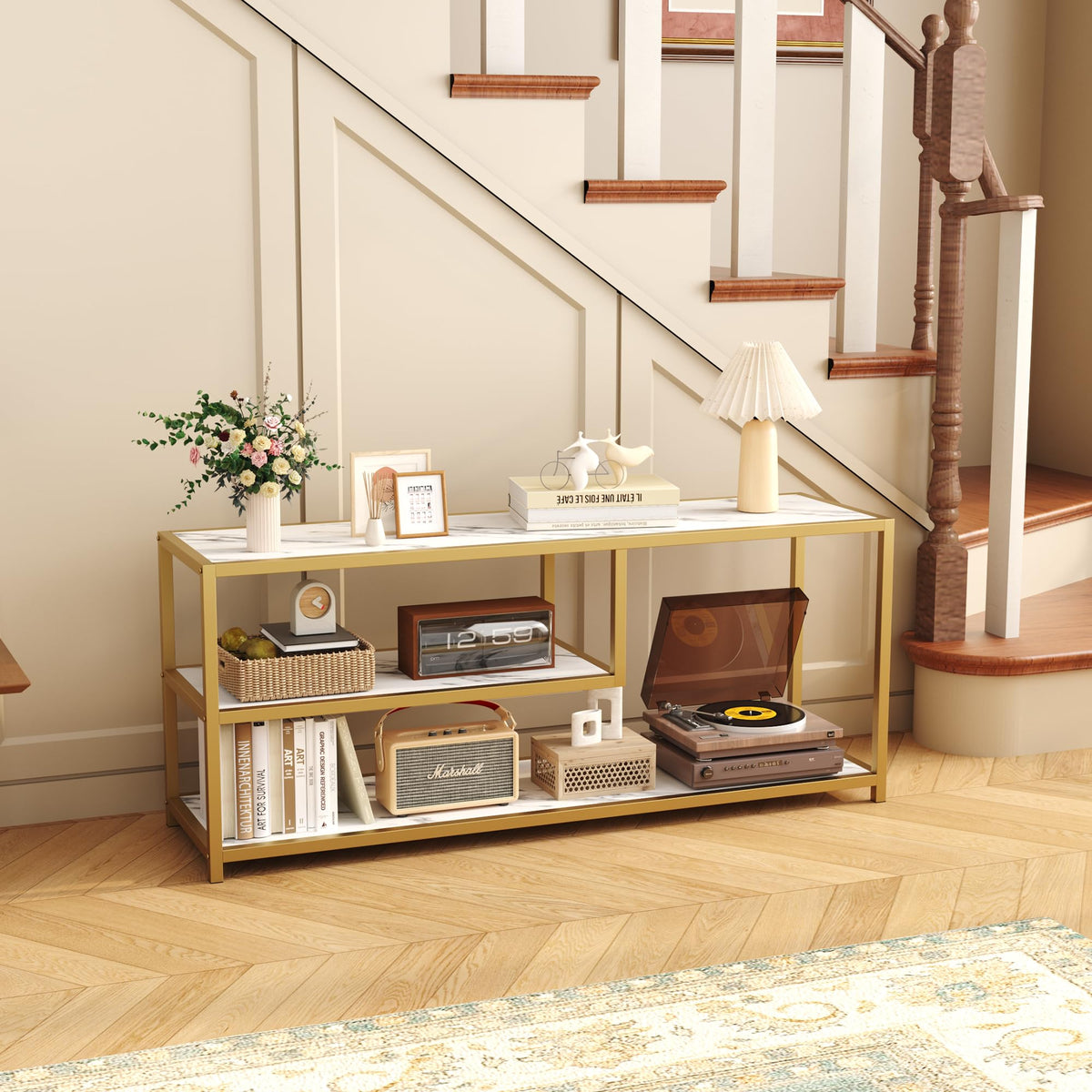 TV Stand for TVs up to 55 Inch, 3 Tier Media Console with Open Storage Shelves Y18368