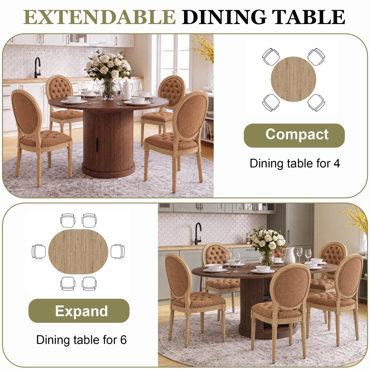 5-Piece Extendable Dining Set Walnut Table 4 PU Leather Chairs E117048