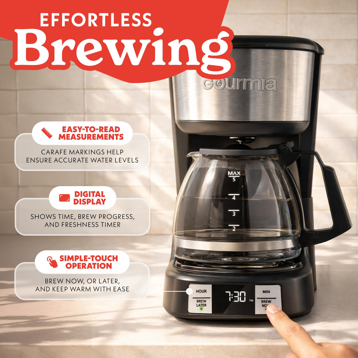 5-Cup Glass Carafe Black Drip Coffee Maker O610