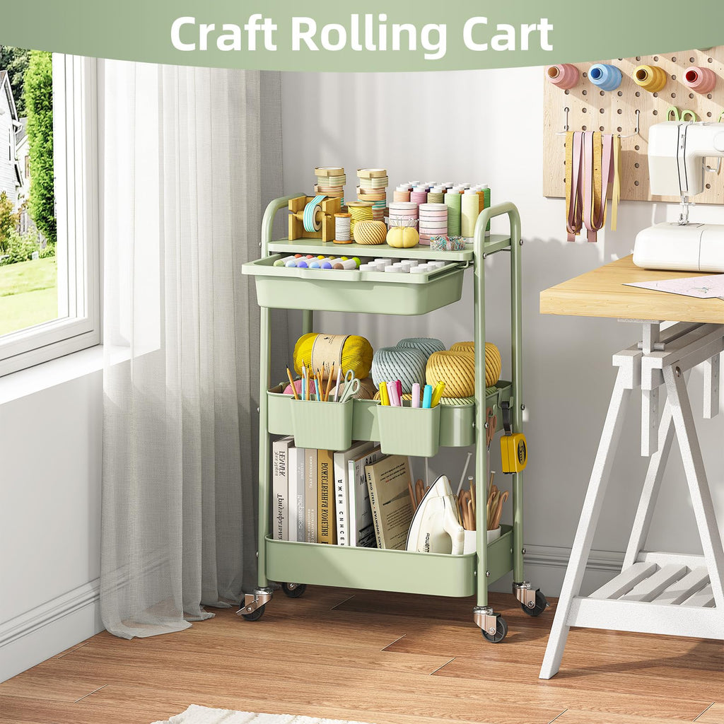 3 Tier Metal Rolling Cart with Drawer K516001