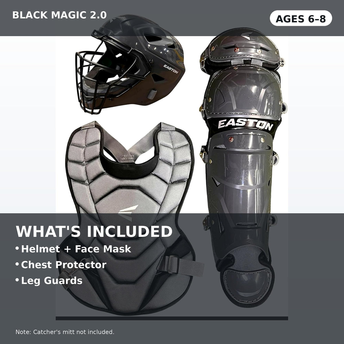 Black Youth Catcher's Set with Helmet, Chest Protector & Leg Guards L659