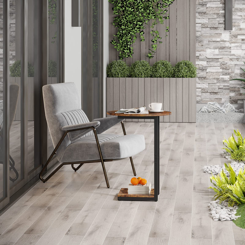 Small C-Shaped Wood Side Table Set of 2 with Metal Frame T162