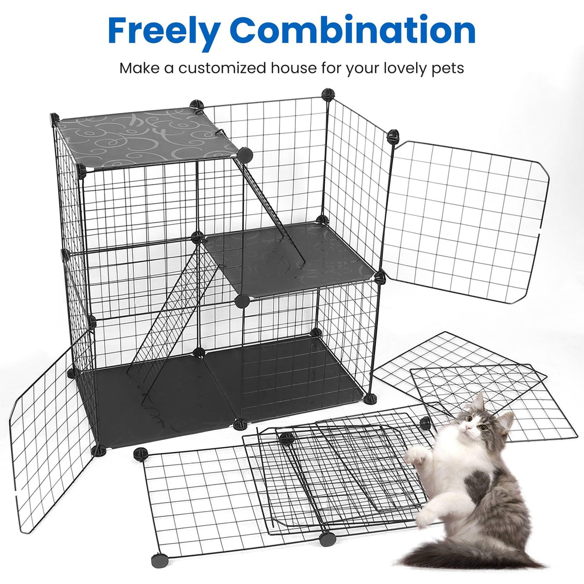 3 Tier Metal Cat Playpen Cage with 3 Doors 2 Ladders X84250