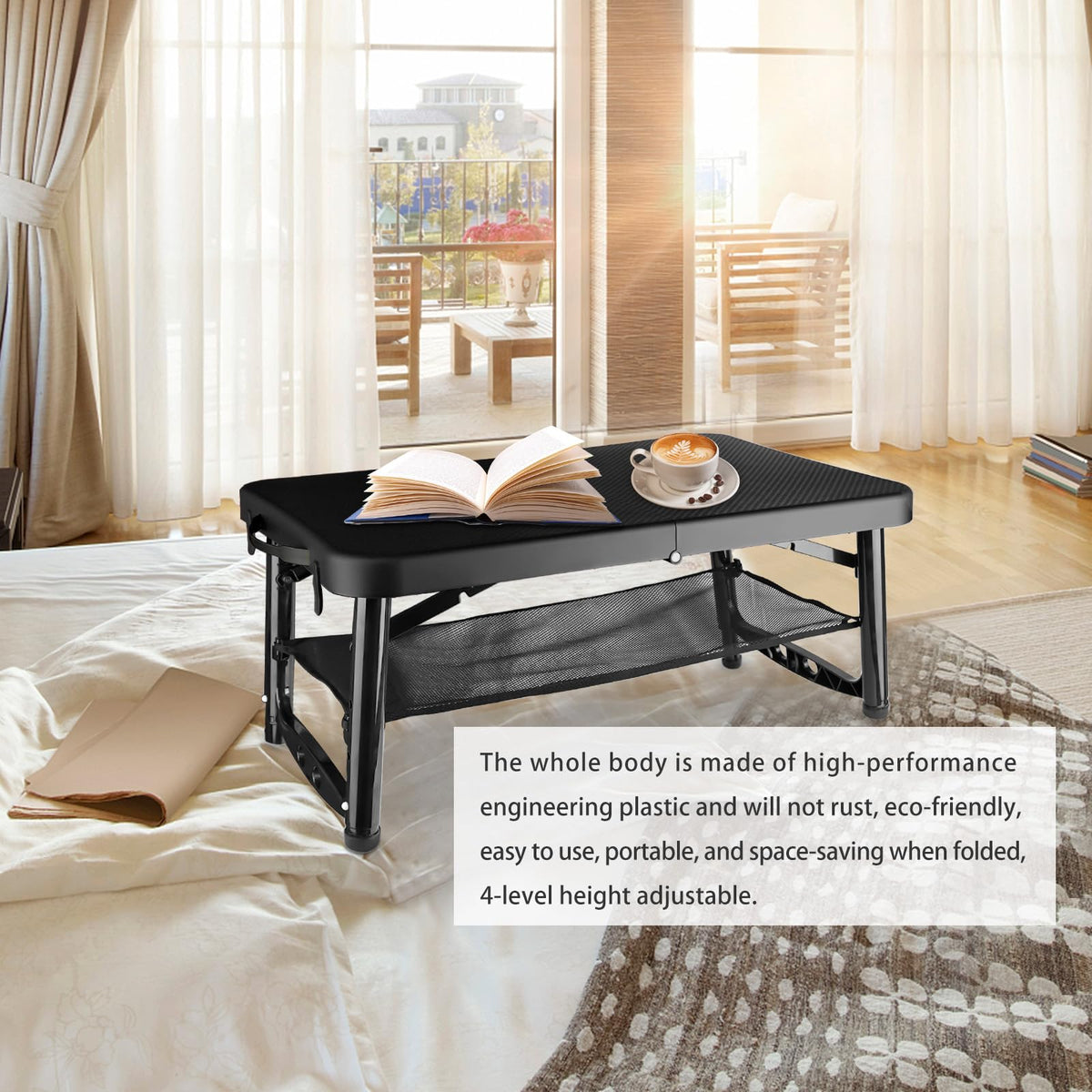 Black 4 Foot Folding Table and Stool A340892