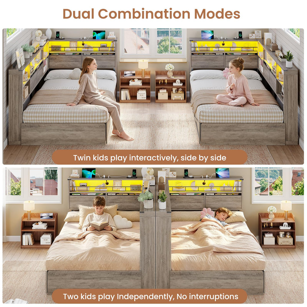 Twin Corner Bed Daybed with 6 Storage Drawers Grey H895