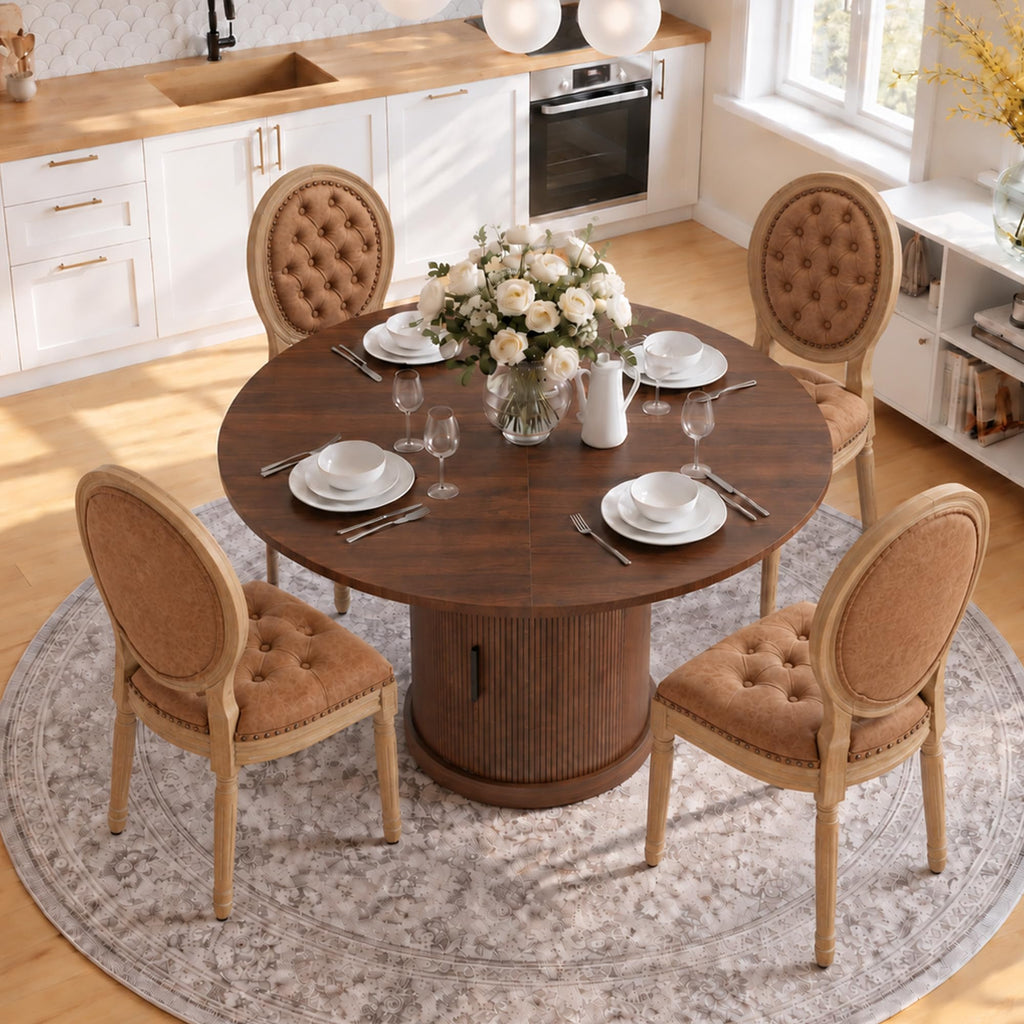 5-Piece Extendable Dining Set Walnut Table 4 PU Leather Chairs E117048