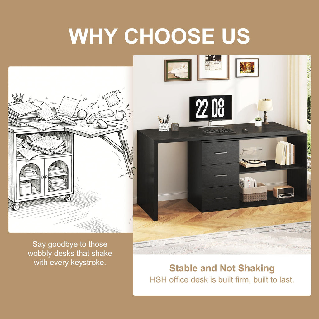 Black L Shaped Corner Desk with Storage Drawers R901