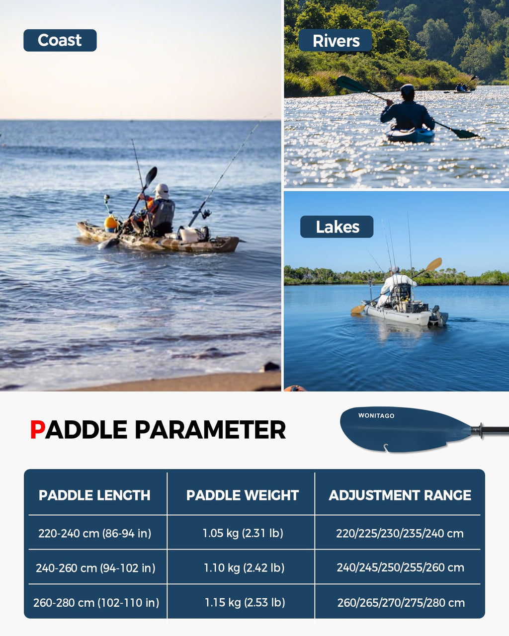 Adjustable Fiberglass Kayak Paddle L6587