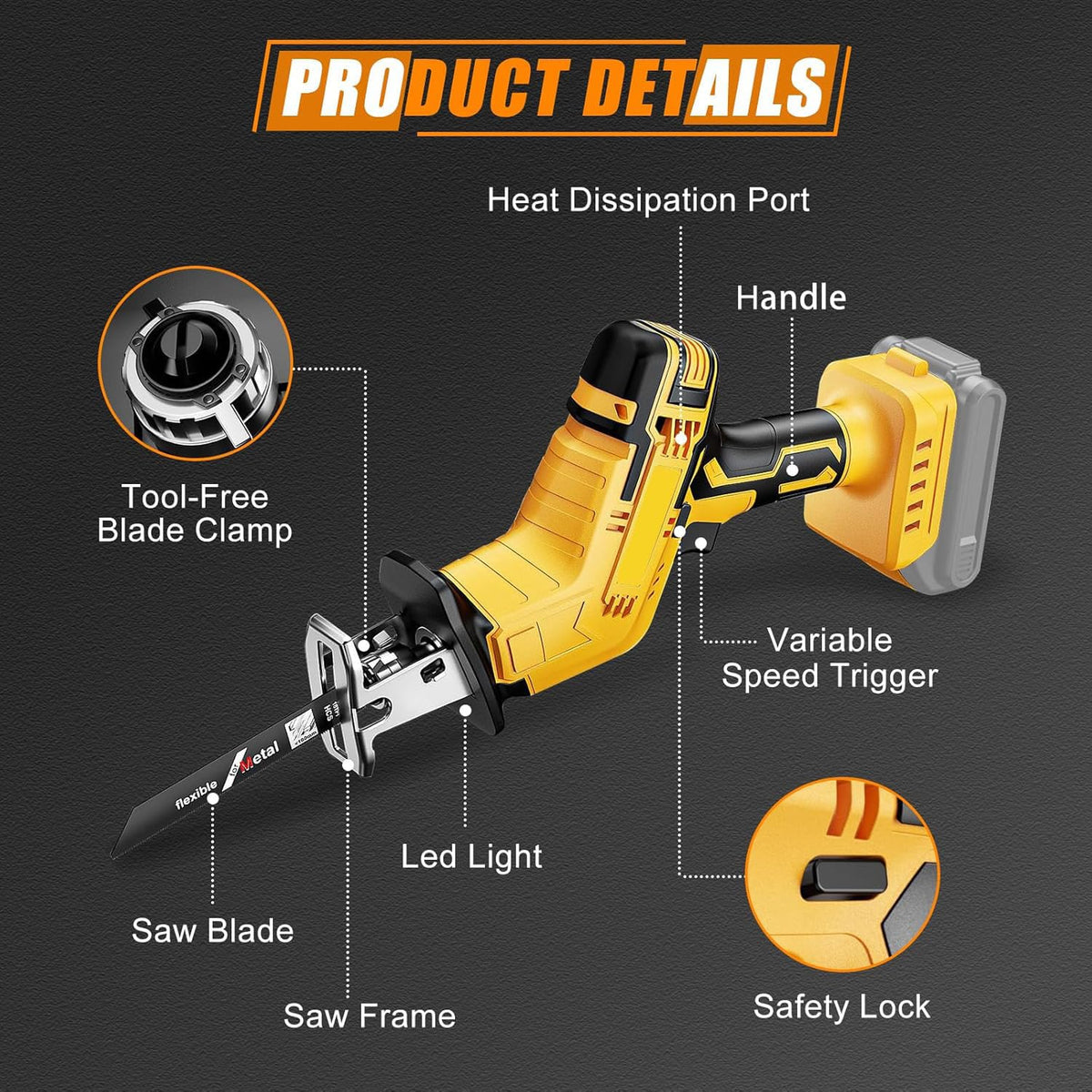 Cordless Reciprocating Saw with 4 Saw Blades T45558