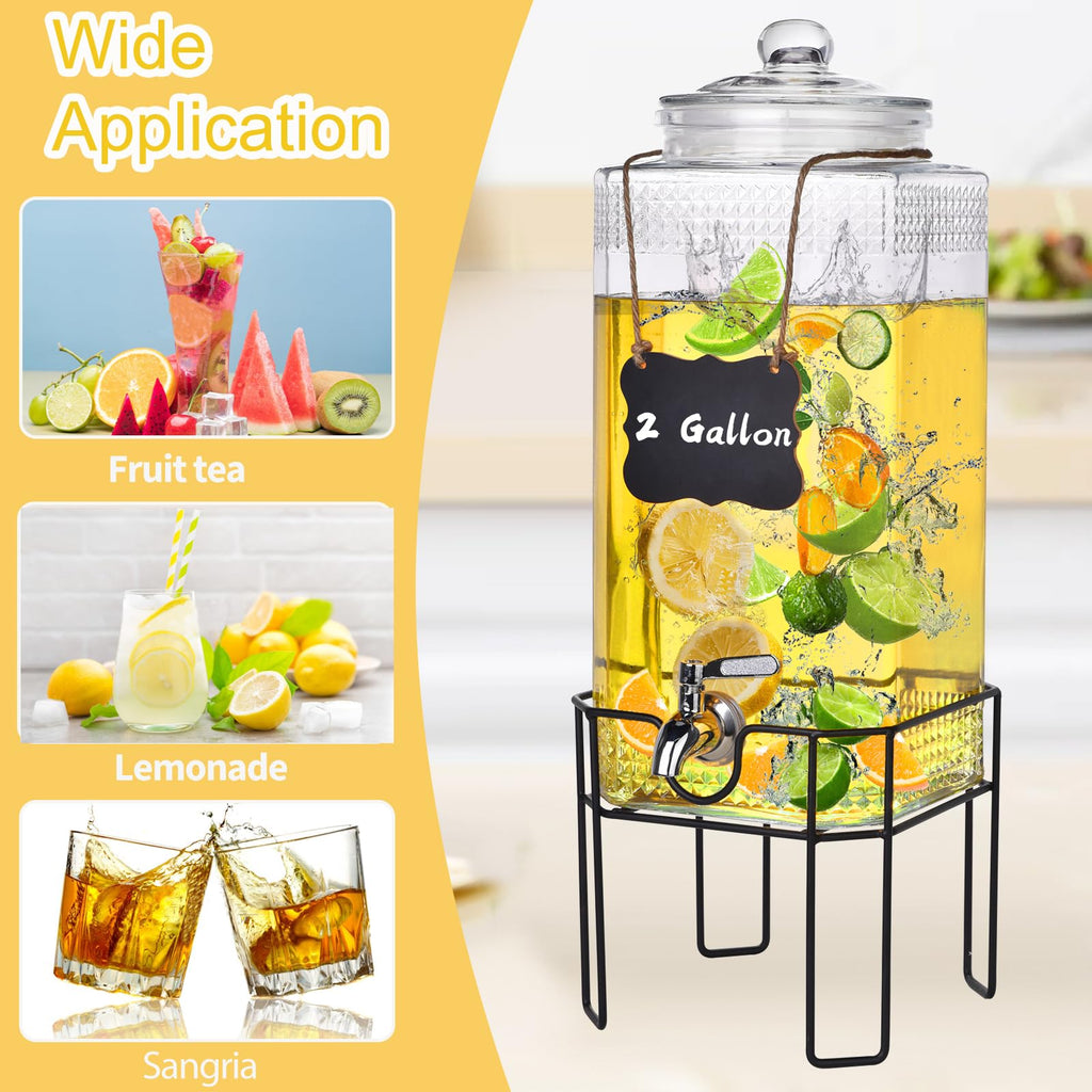 2 Gallon Glass Drink Dispenser with Stand and Glass Lid Y403398
