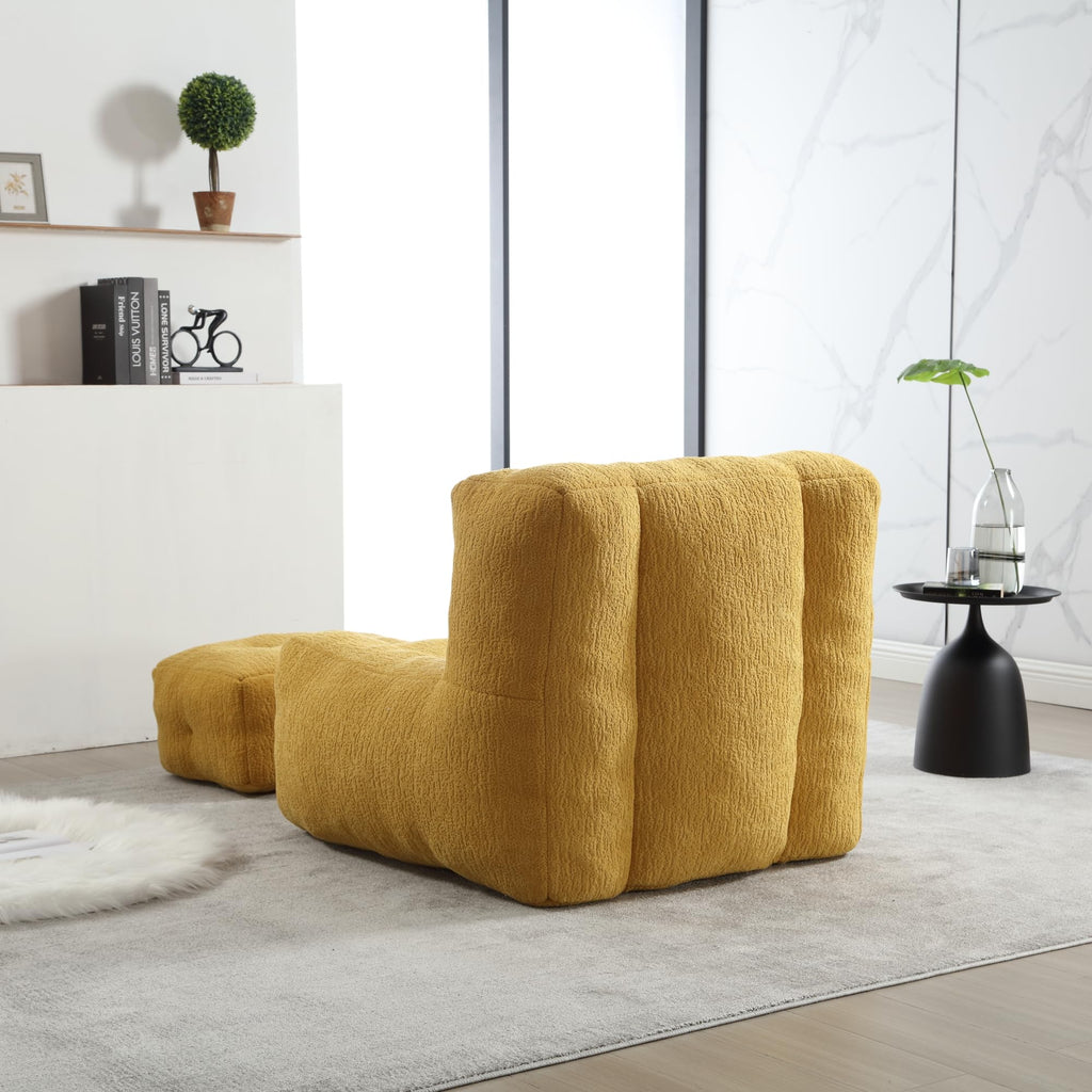 Yellow Memory Foam Bean Bag Chair with Ottoman L236925