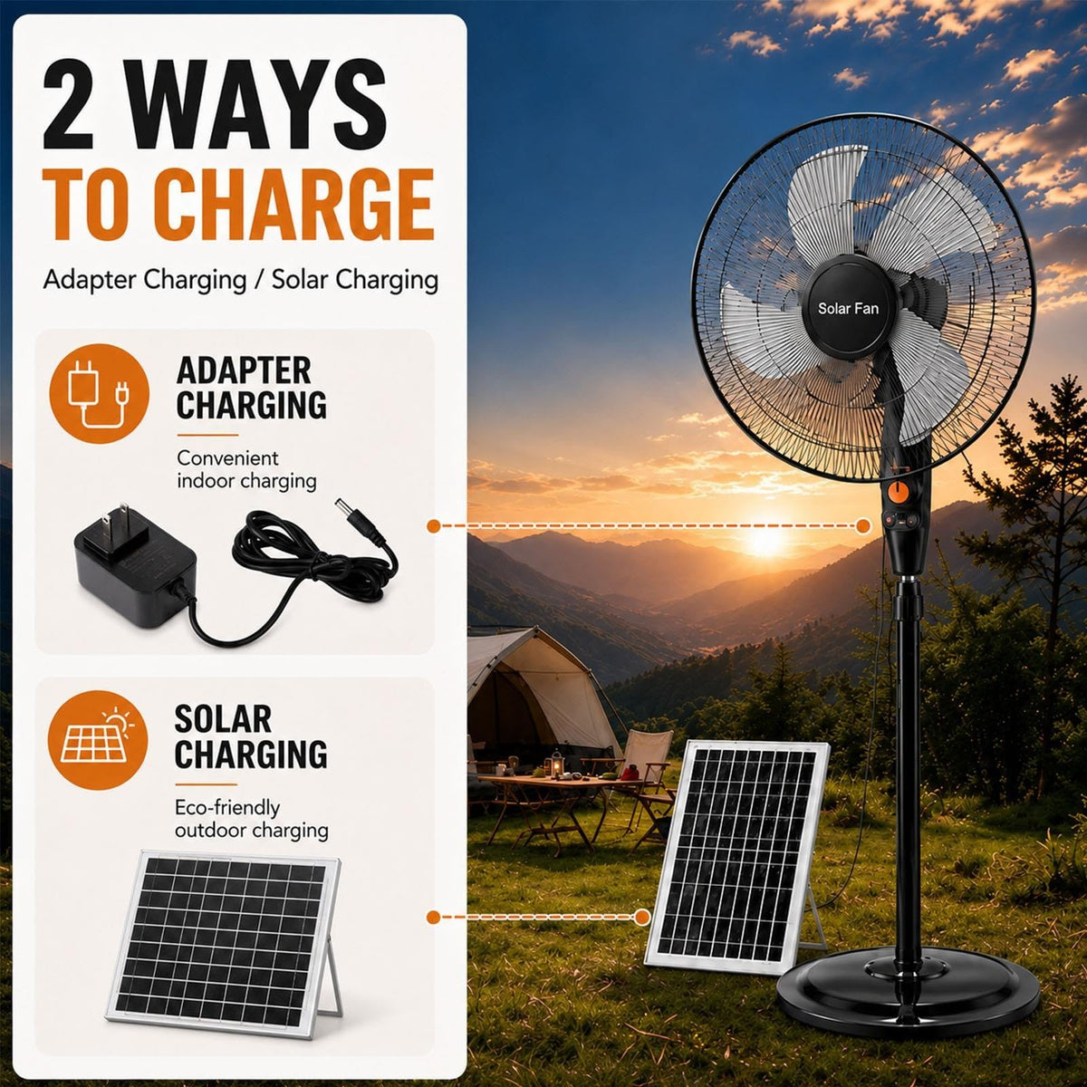 Rechargeable Pedestal Fan with Solar Panel Z388