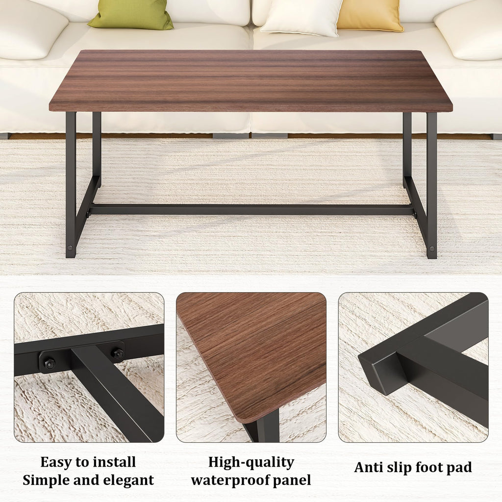 Walnut Rectangular Wood Coffee Table with Metal Frame O3731