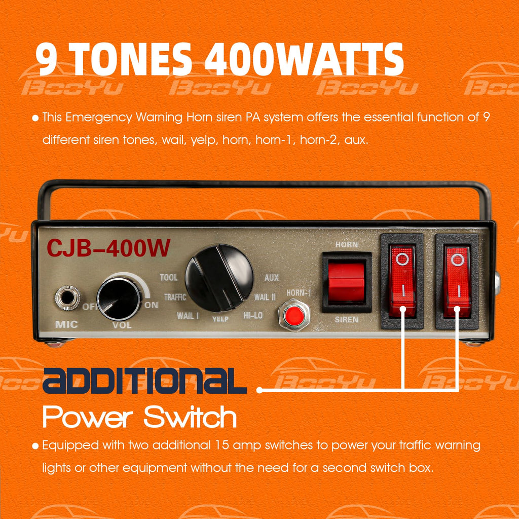 12V 400W 9 Tones Warning Emergency Siren PA System with Handheld Microphone K772928