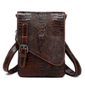 Brown Crocodile Embossed Genuine Leather Mini Messenger Bag Q6171
