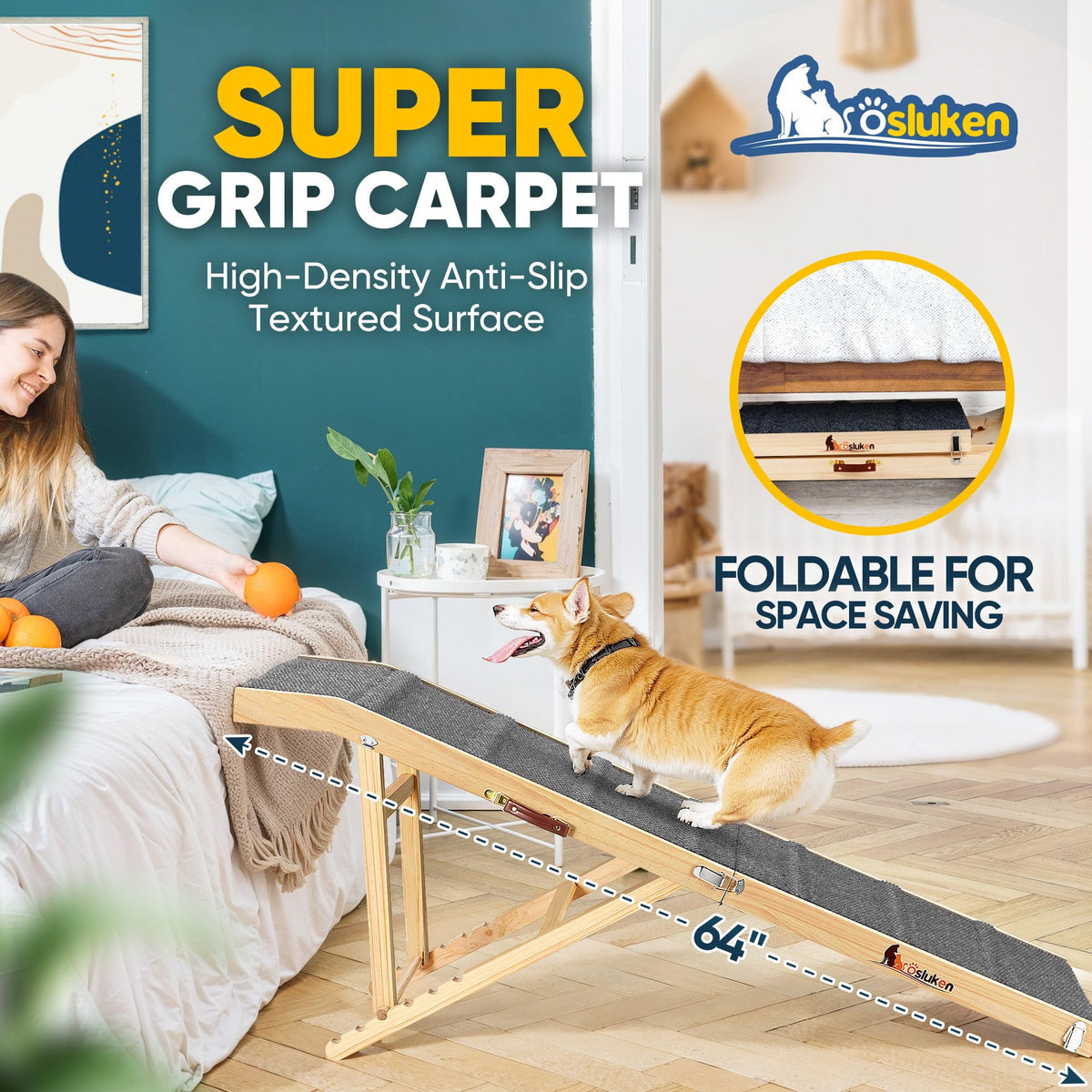 Foldable Dog Ramp with Platform 6 Adjustable Heights Z4104