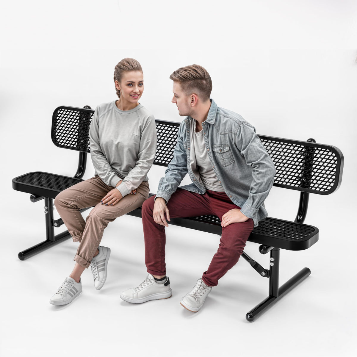 6 Ft Portable Metal Bench with Back W2756