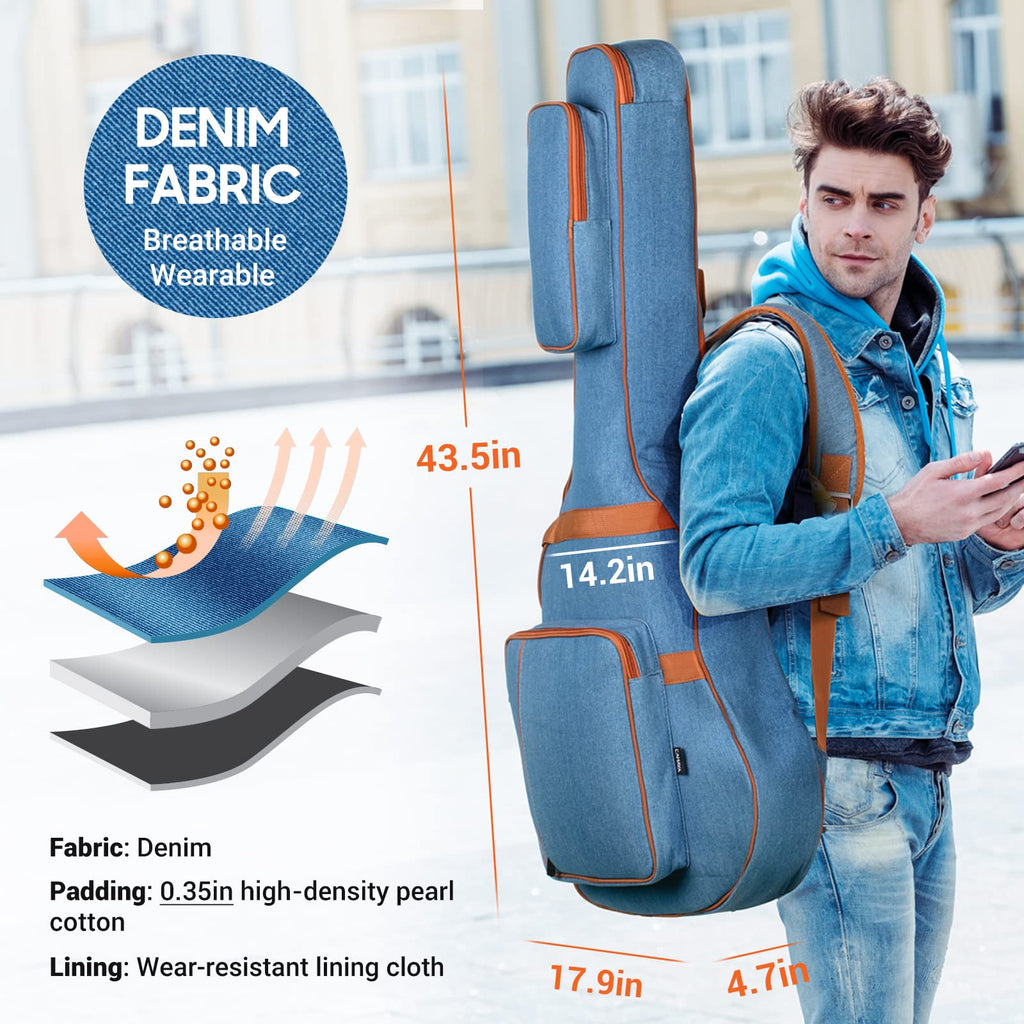 0.35inch Padded Soft Denim Guitar Gig Bag with Storage Pockets Z9020