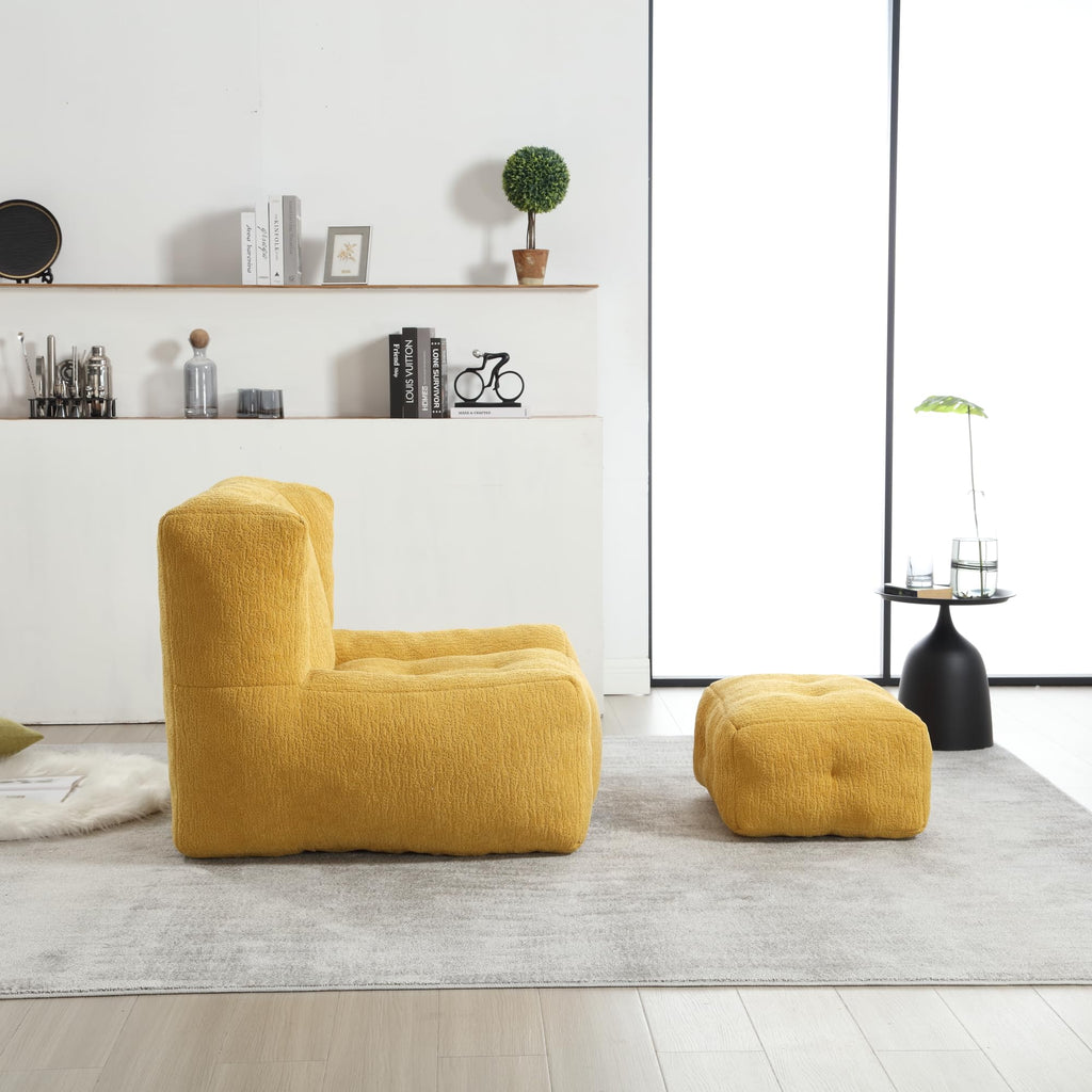 Yellow Memory Foam Bean Bag Chair with Ottoman L236925
